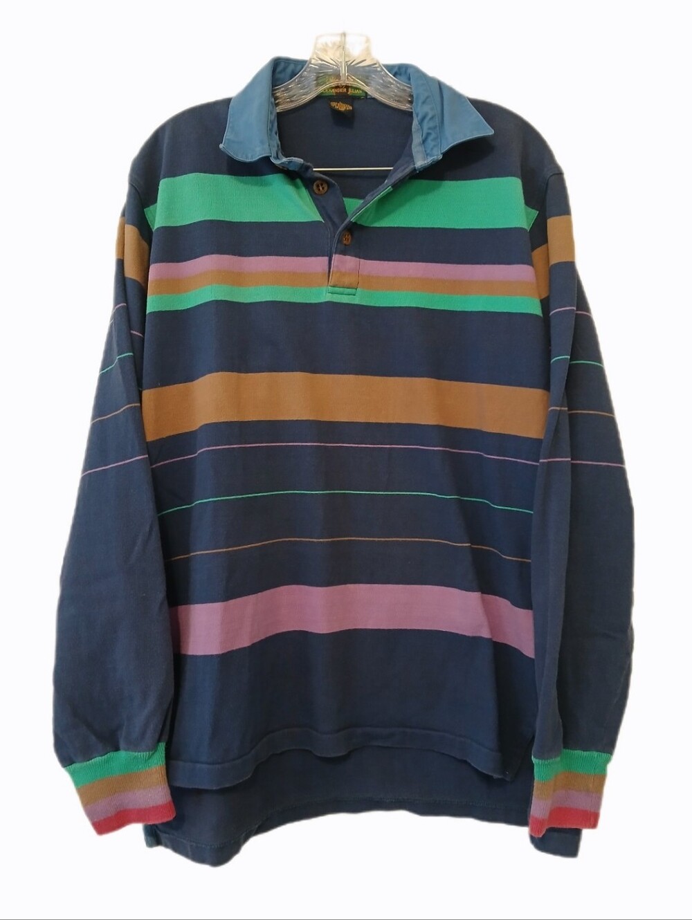 VTG 90's Colours by Alexander Julian Large Cotton Striped Rugby Polo Pullover